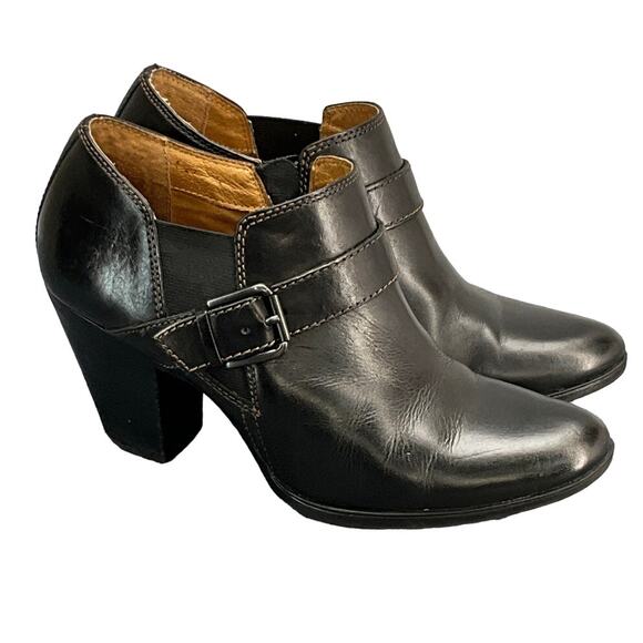 Sofft Black Leather Buckle Western Block Heel Comfort Ankle Boot Women 8.5 - Picture 1 of 10